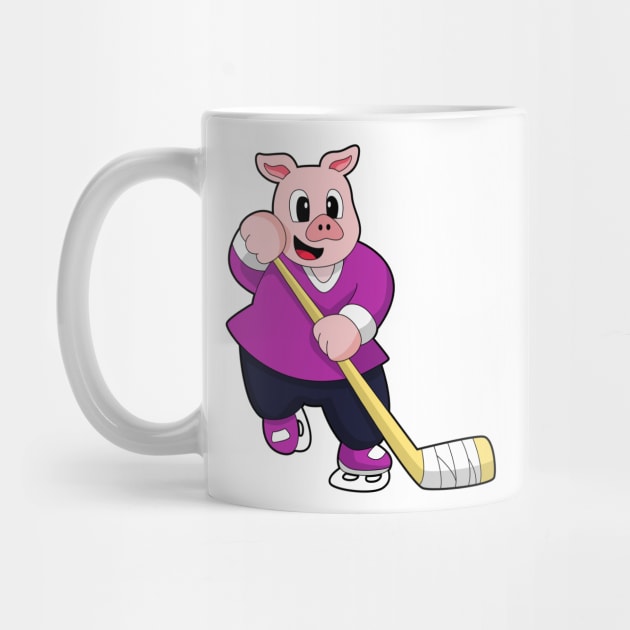 Pig at Ice hockey with Ice hockey stick by Markus Schnabel